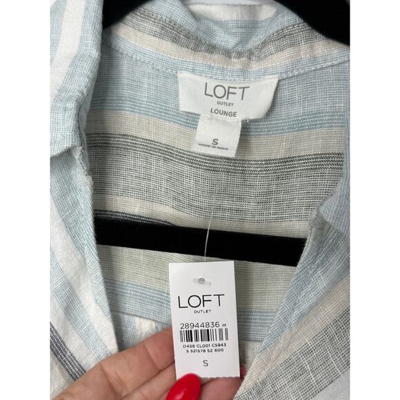 NEW Loft Outlet Blouse Women S Light Blue Striped Linen Blend Coastal Neutral - Picture 4 of 8
